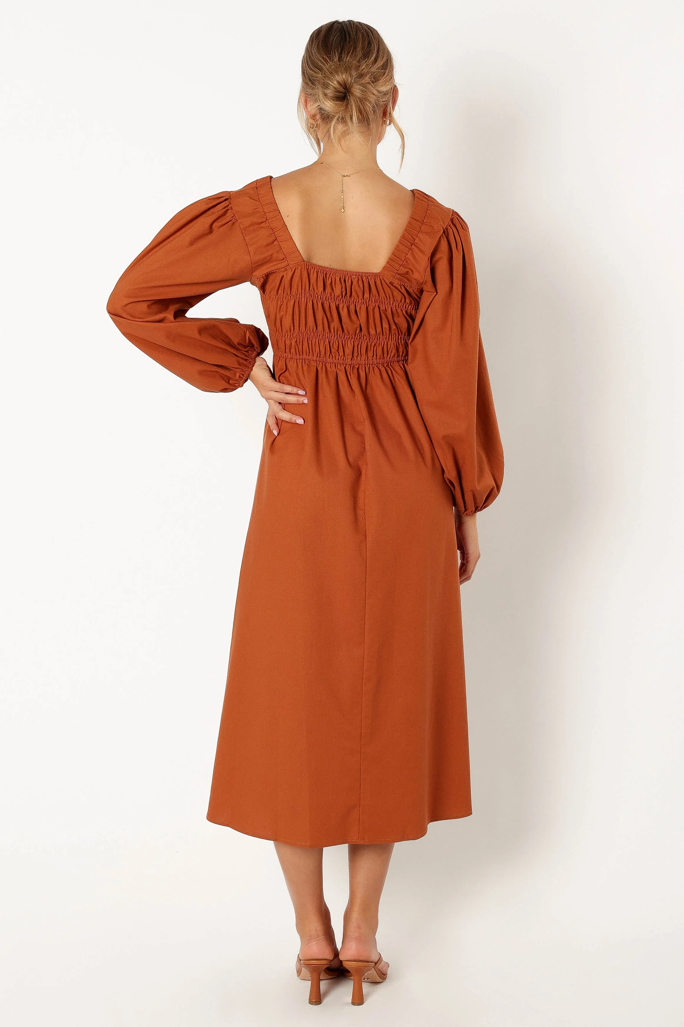 Zaylee Long Sleeve Midi Dress - Rust sold by Petal & Pup product image thumbnail 4
