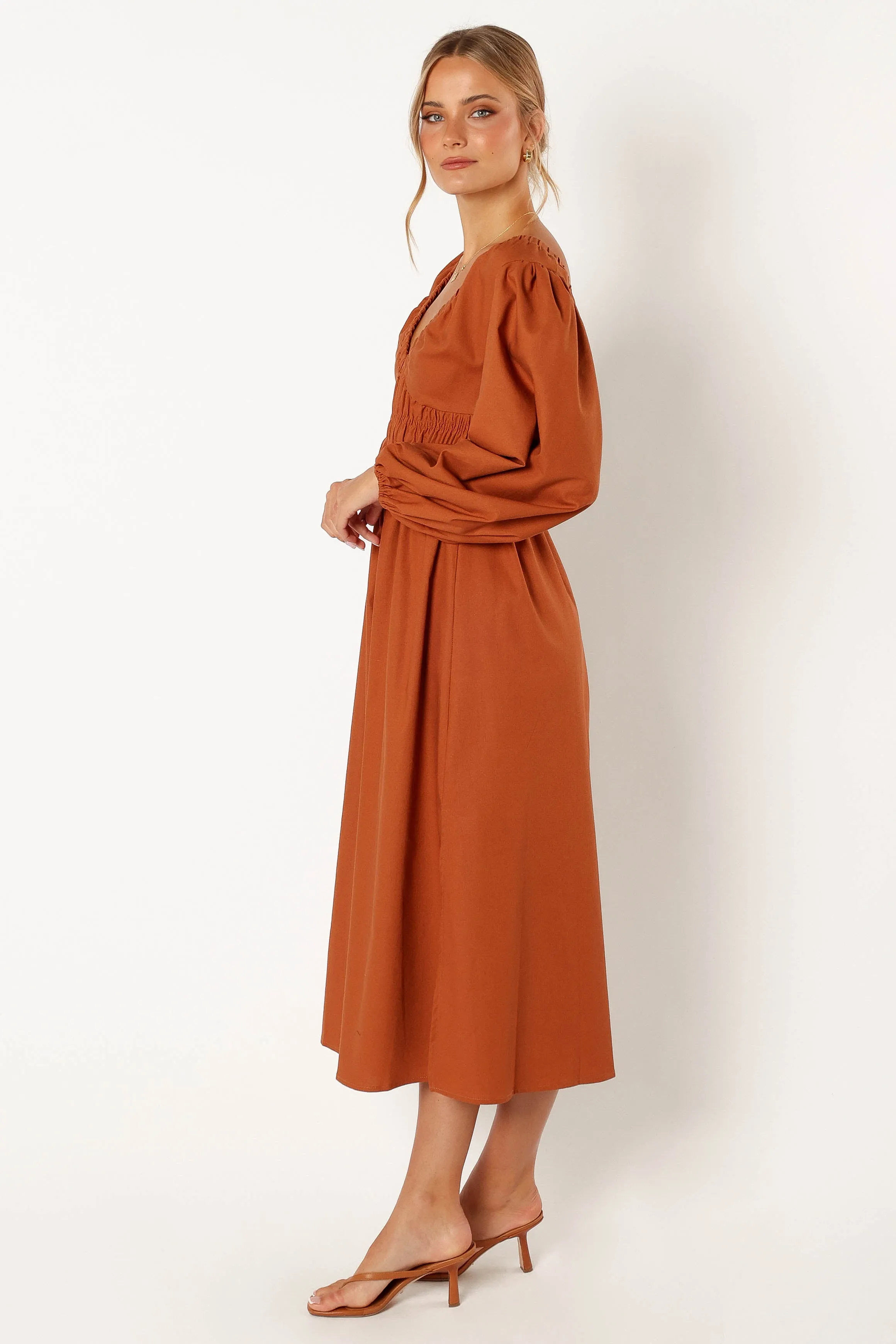 Zaylee Long Sleeve Midi Dress - Rust sold by Petal & Pup product image thumbnail 3