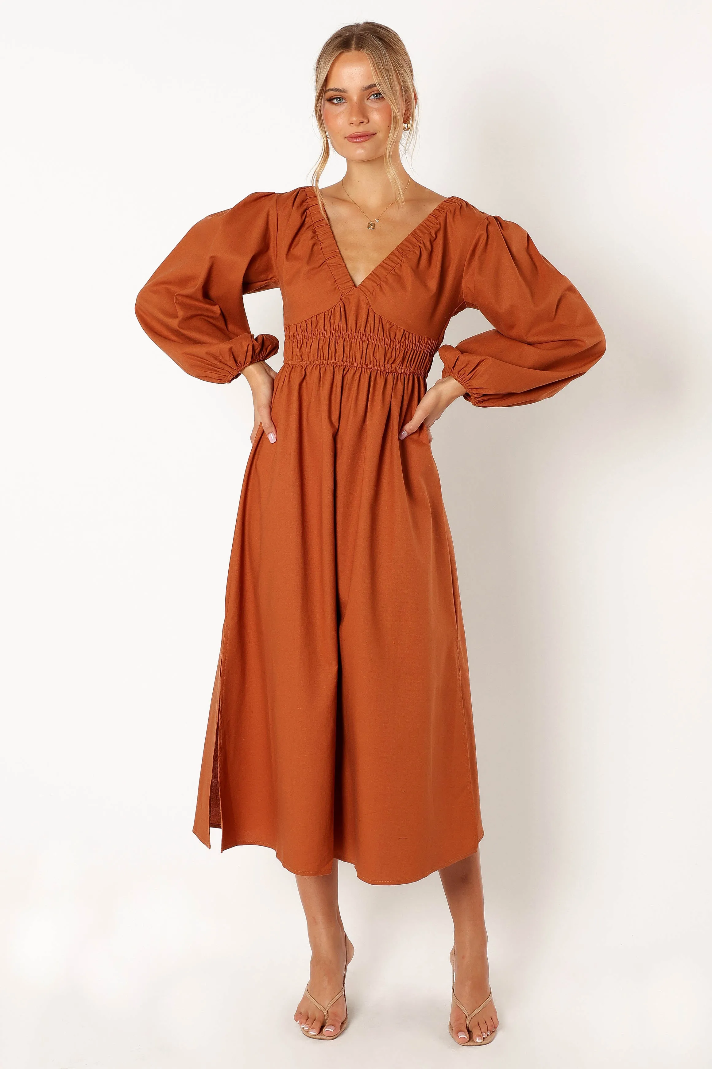 Zaylee Long Sleeve Midi Dress - Rust sold by Petal & Pup product image thumbnail 2
