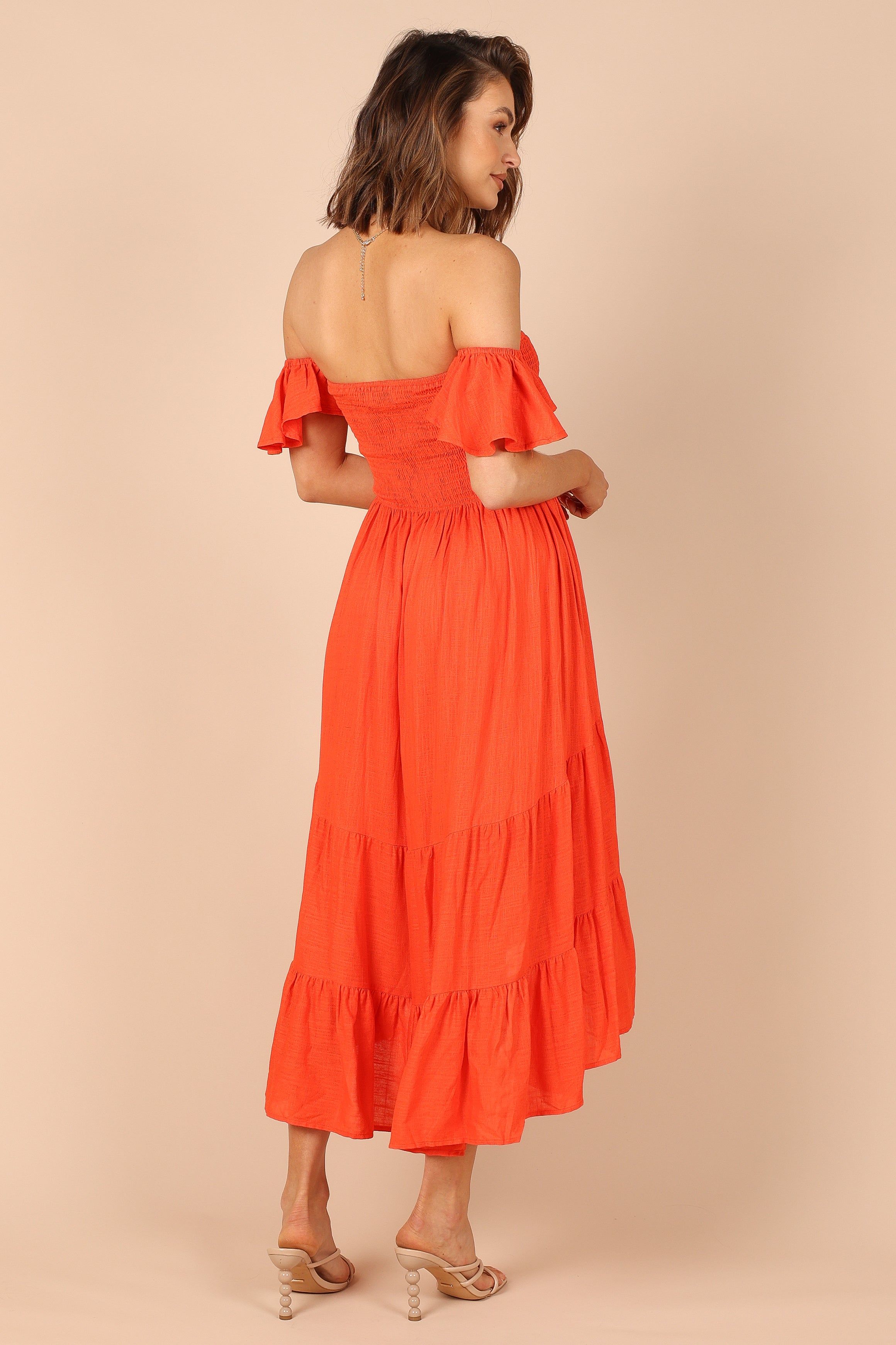 Feliz Off Shoulder Maxi Dress - Coral sold by Petal & Pup product image thumbnail 2