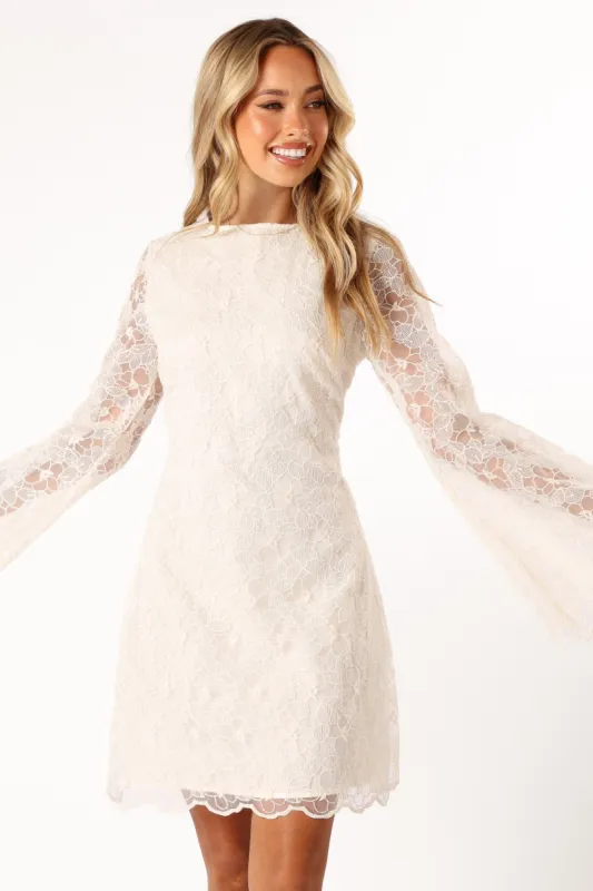 Quinn Bell Sleeve Mini Dress - Cream sold by Petal & Pup