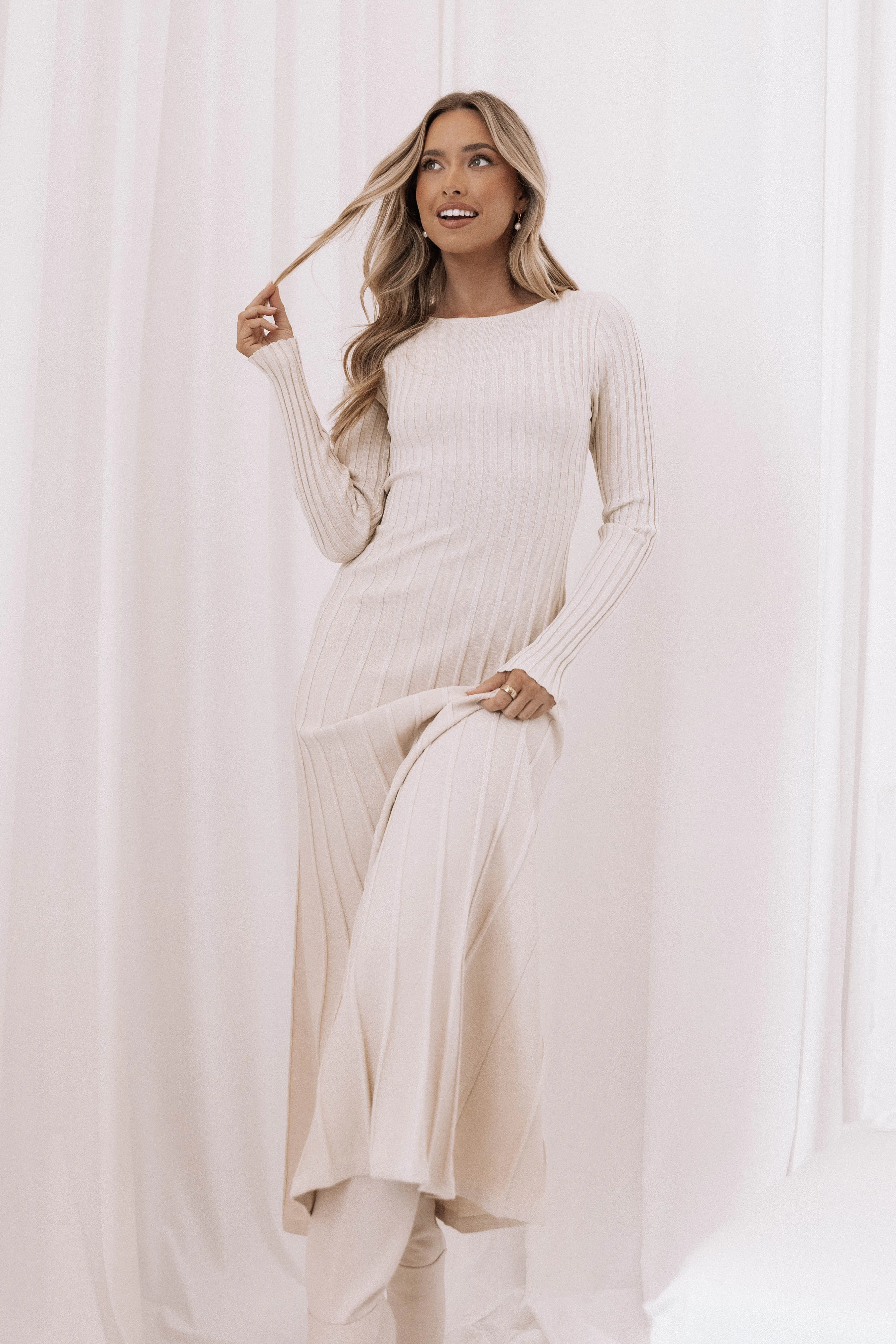 Alison Long Sleeve Maxi Dress - Cream sold by Petal & Pup