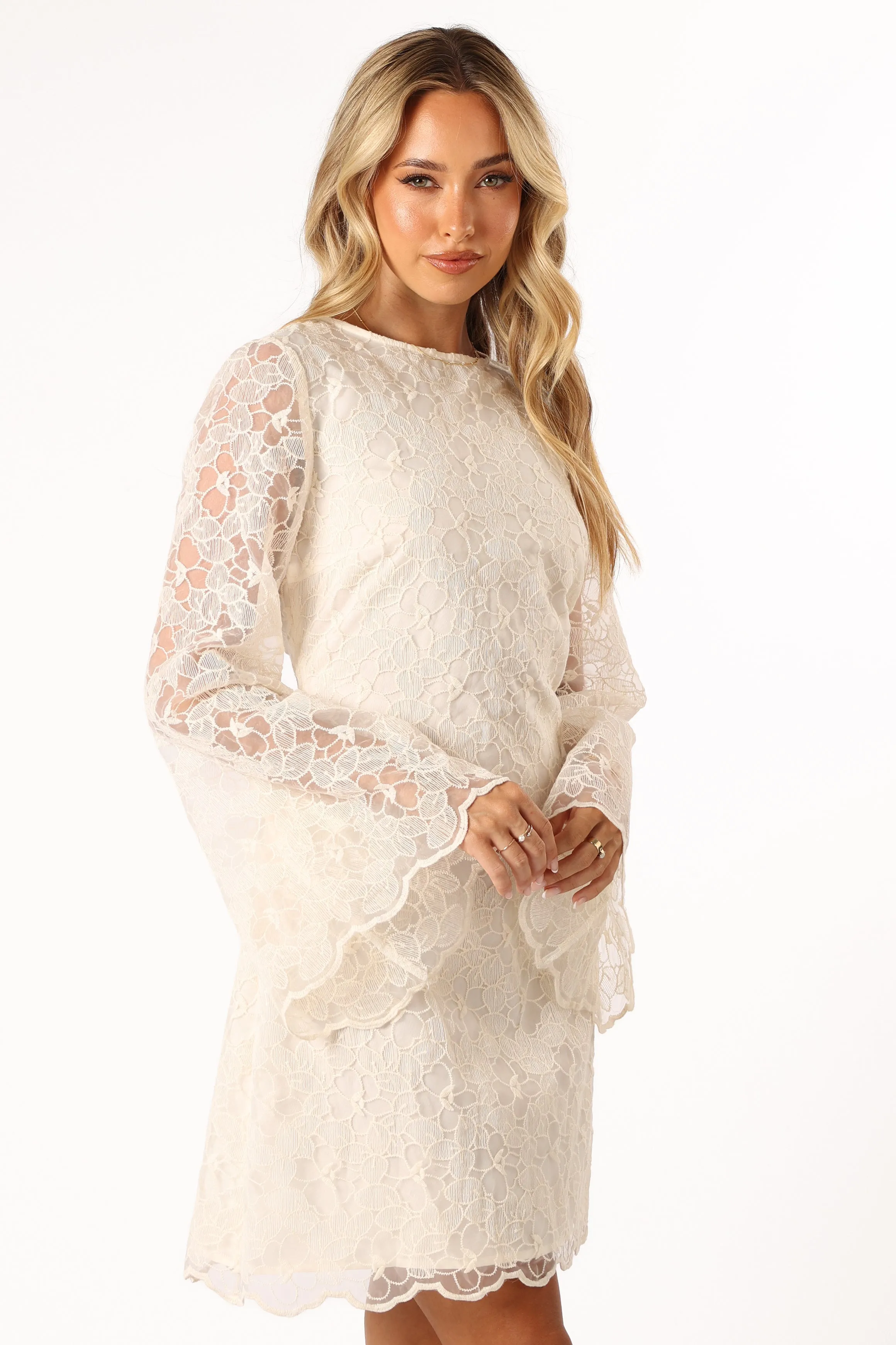 Quinn Bell Sleeve Mini Dress - Cream sold by Petal & Pup product image thumbnail 5