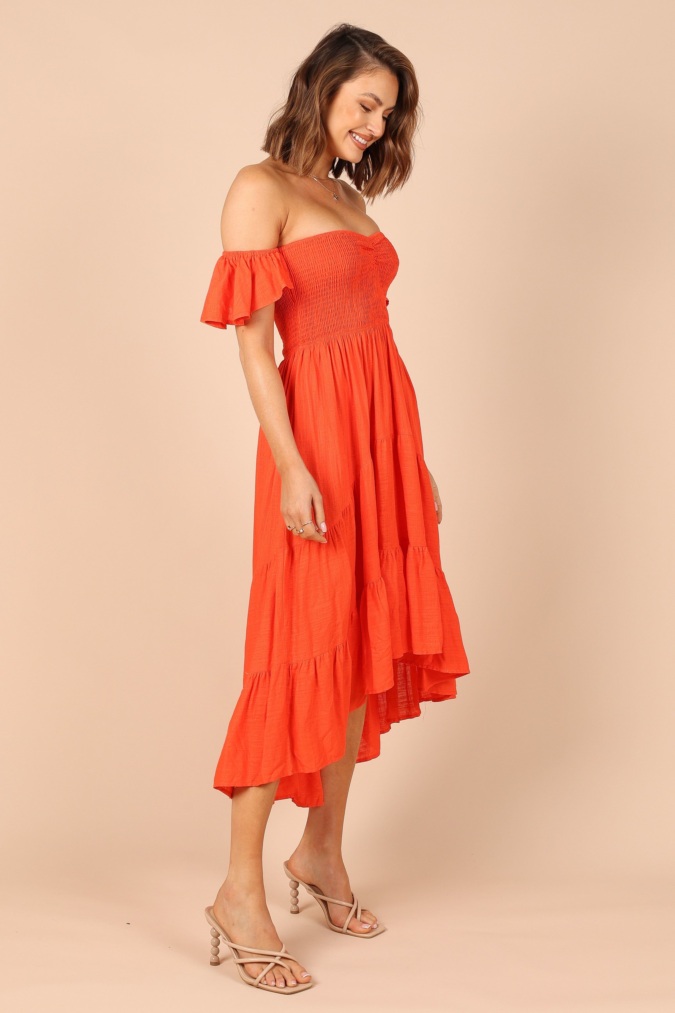 Feliz Off Shoulder Maxi Dress - Coral sold by Petal & Pup product image thumbnail 3