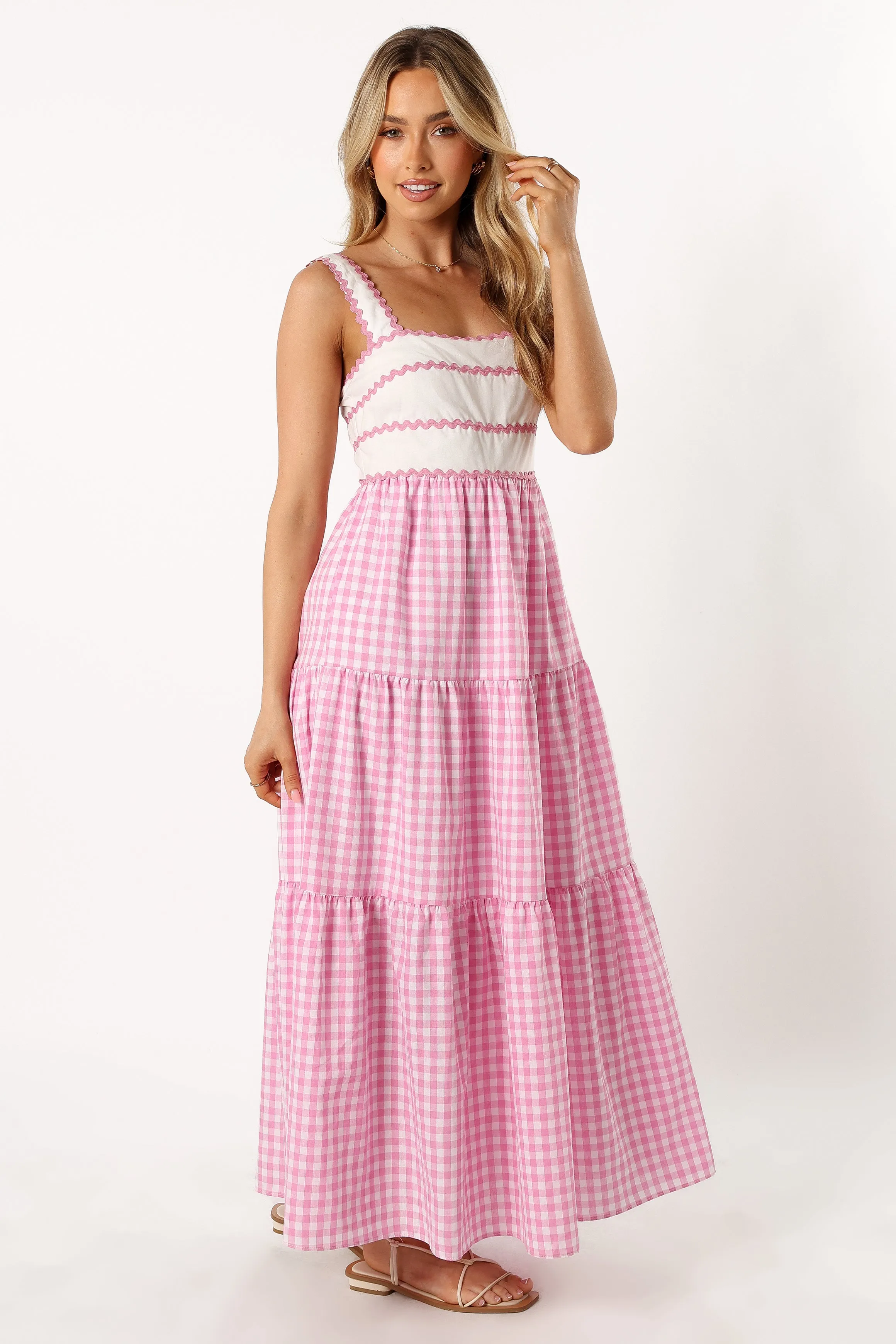 Rebecca Contrast Midi Dress - Pink Gingham sold by Petal & Pup product image thumbnail 4