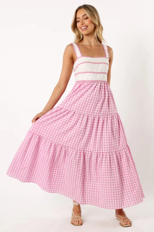 Rebecca Contrast Midi Dress - Pink Gingham sold by Petal & Pup