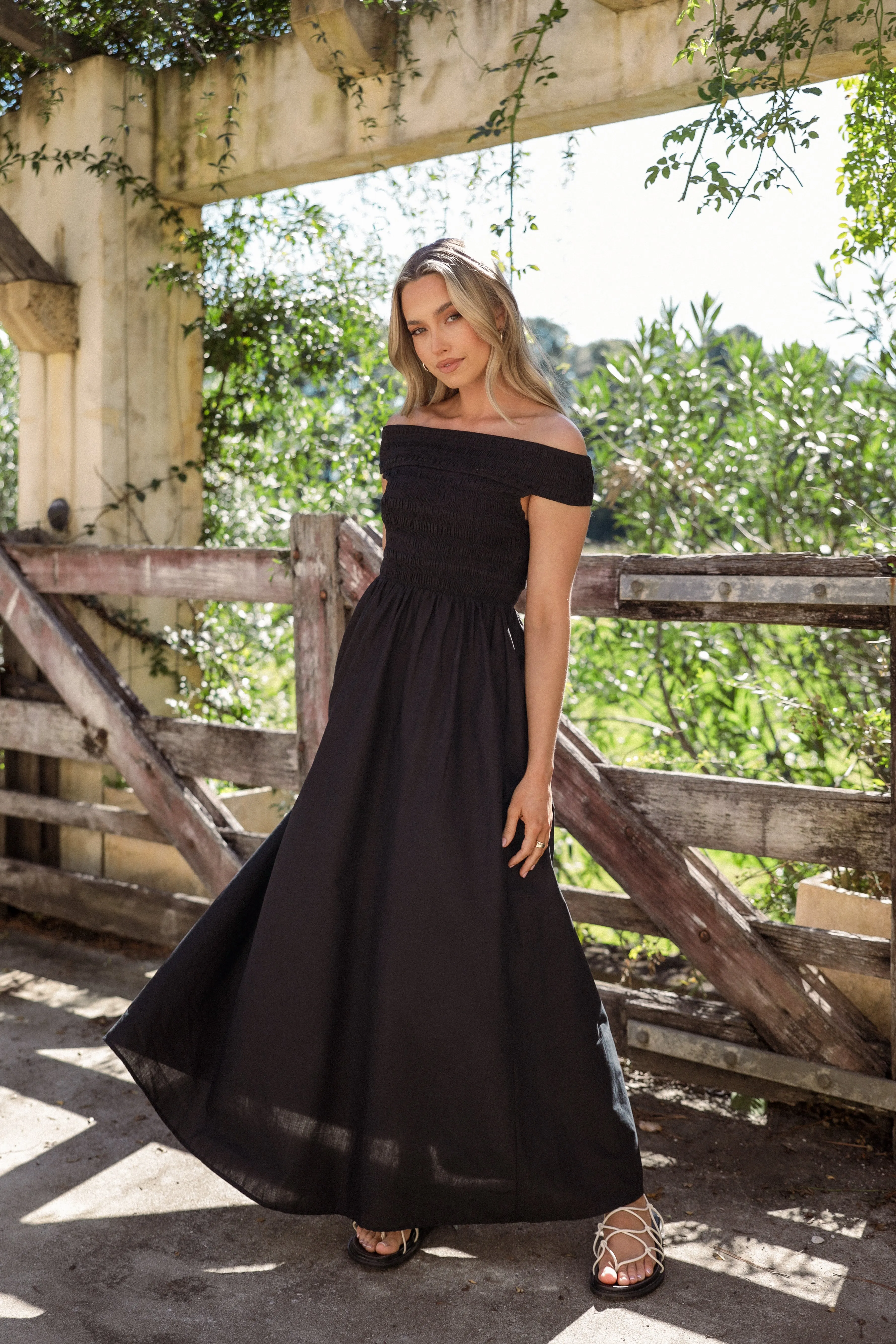 Tessa Off Shoulder Maxi Dress - Black sold by Petal & Pup