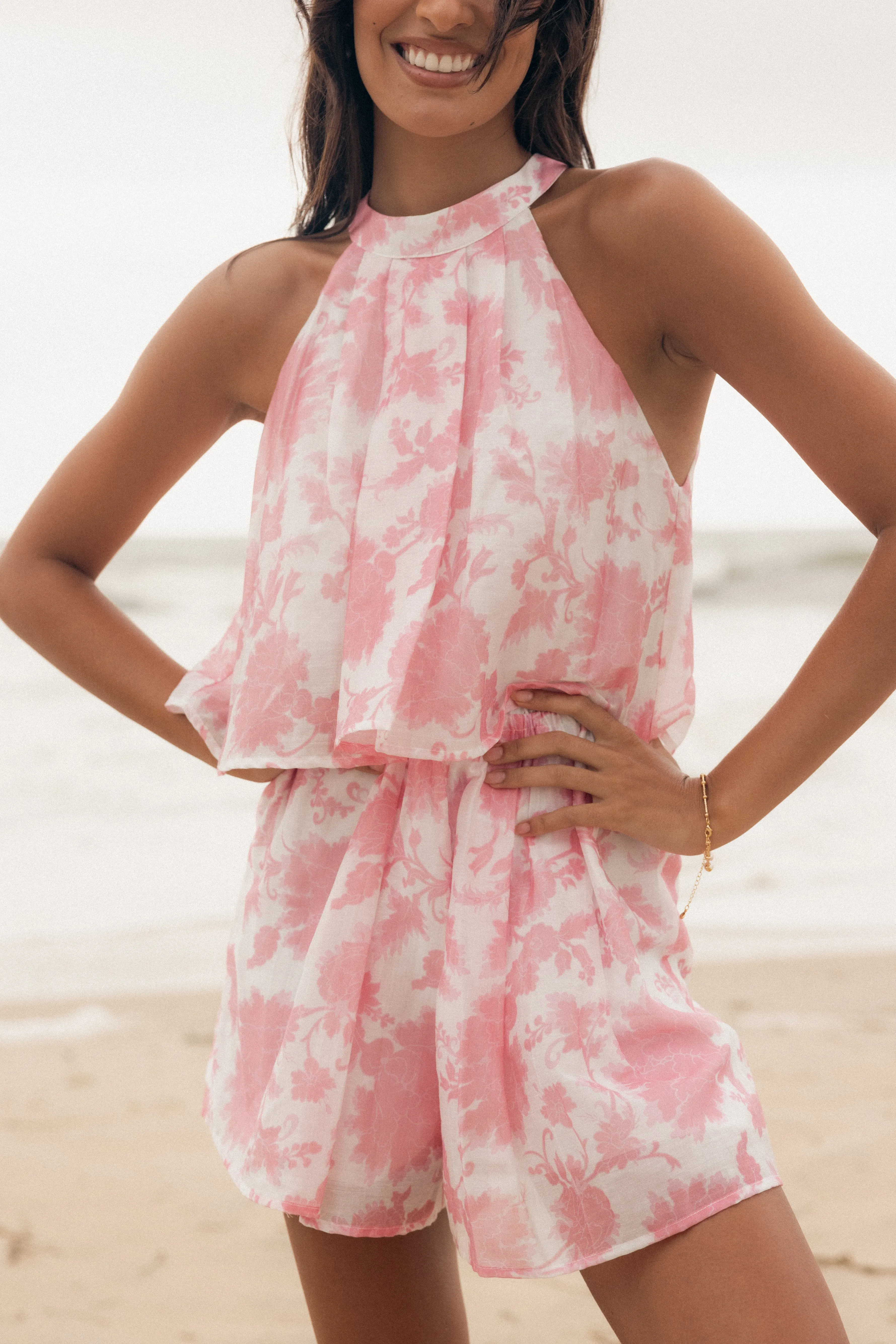 Isabelle Romper - Pink Floral sold by Petal & Pup