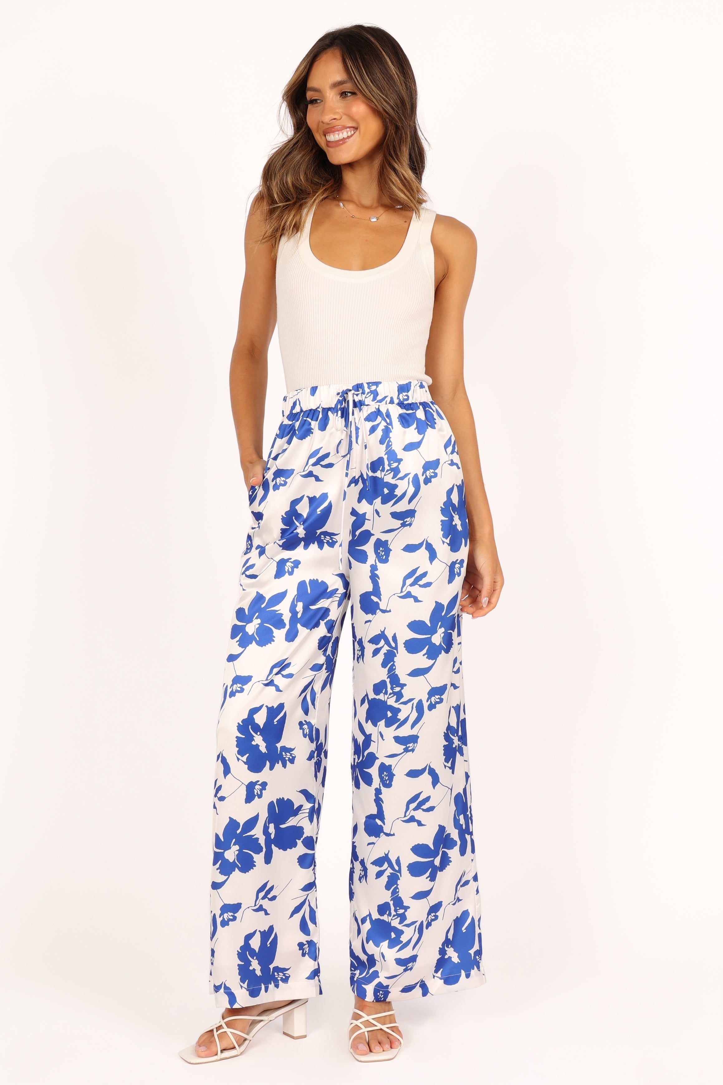 Keely Wide Leg Pant - Blue Floral sold by Petal & Pup