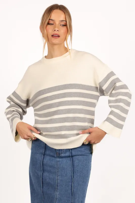 Kimbra Stripe Knit Sweater - White Grey Stripe sold by Petal & Pup