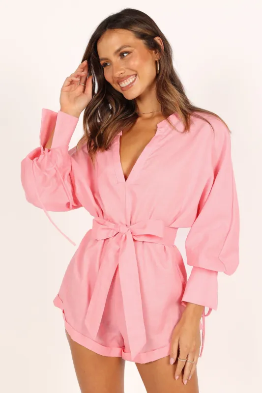 Dooley Long Sleeve Romper - Pink sold by Petal & Pup