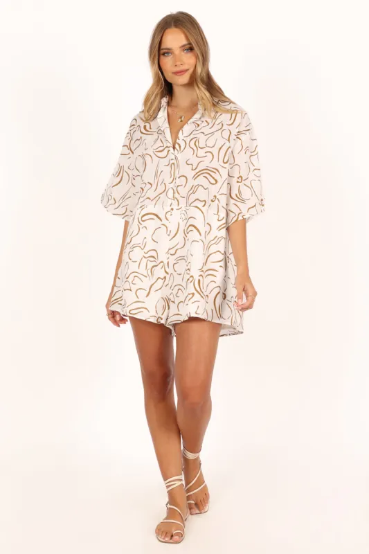 Kellie Romper - White/Beige sold by Petal & Pup