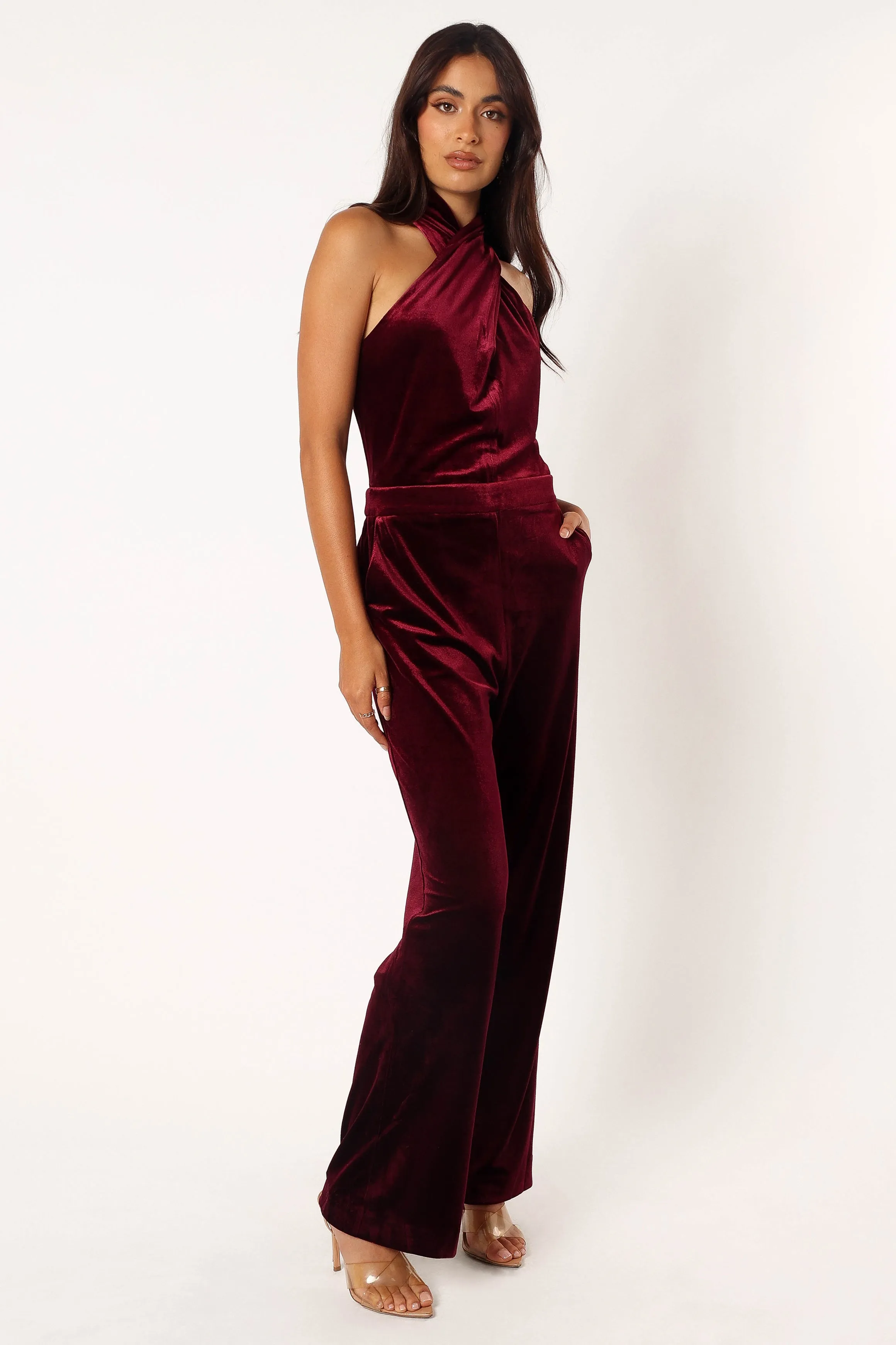 Liberty Velvet Jumpsuit - Burgundy sold by Petal & Pup product image thumbnail 4