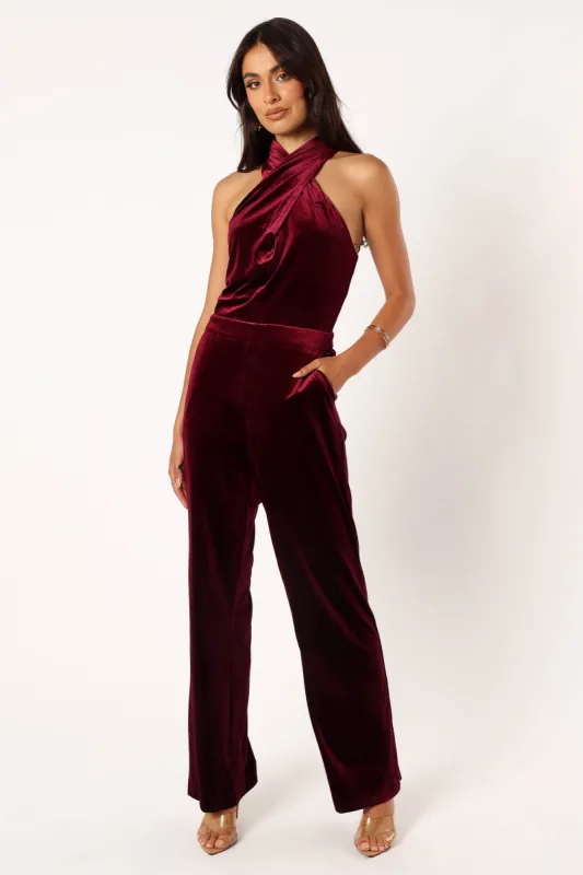 Liberty Velvet Jumpsuit - Burgundy sold by Petal & Pup