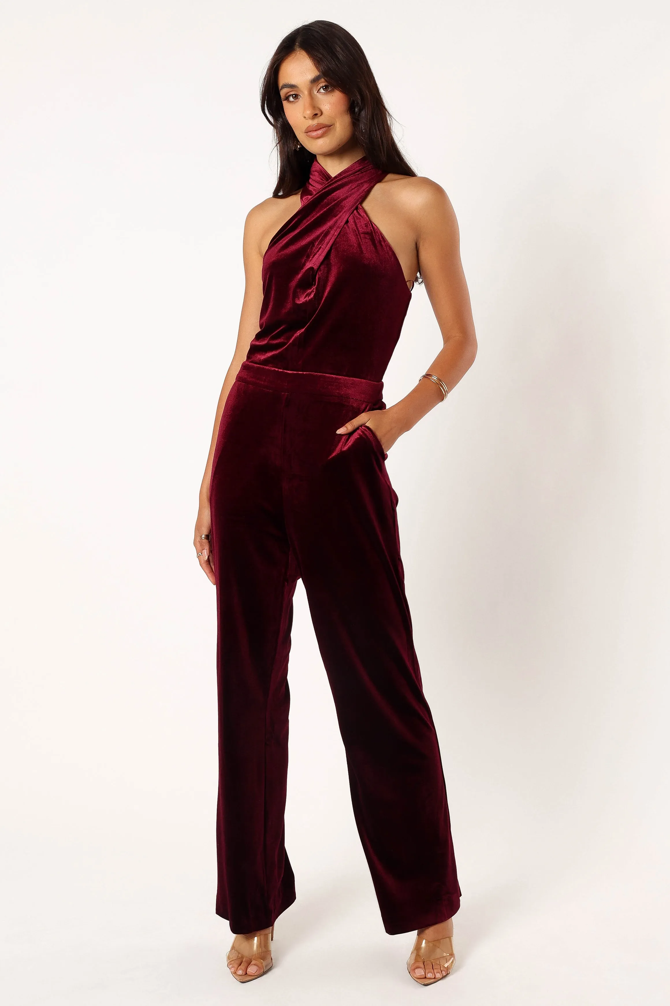 Liberty Velvet Jumpsuit - Burgundy sold by Petal & Pup