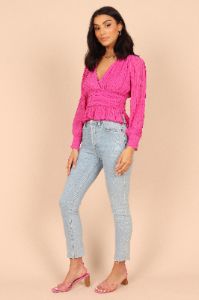 Delilah Pleated V Neck Top - Fuchsia sold by Petal & Pup