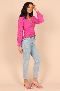 Delilah Pleated V Neck Top - Fuchsia sold by Petal & Pup