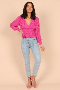Delilah Pleated V Neck Top - Fuchsia sold by Petal & Pup