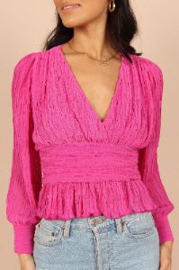 Delilah Pleated V Neck Top - Fuchsia sold by Petal & Pup