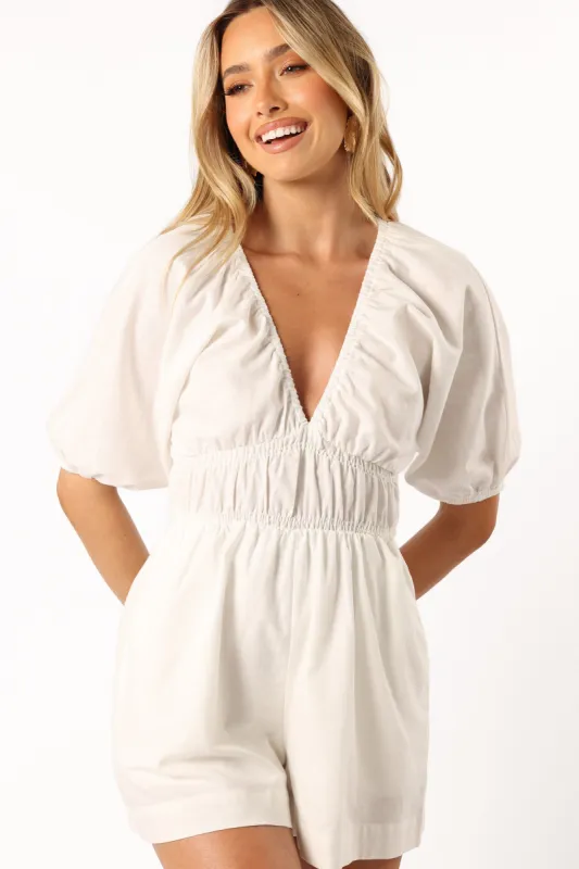 Kaia Romper - White sold by Petal & Pup