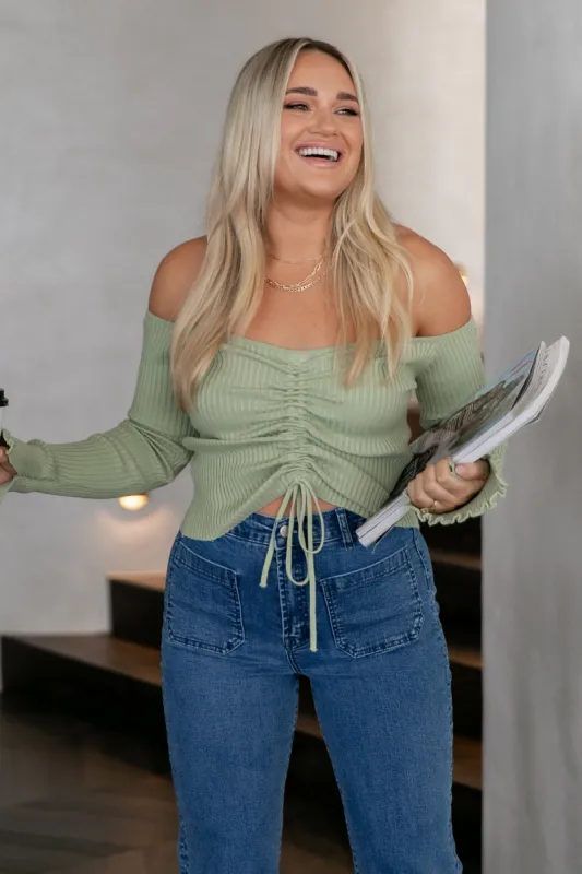 Soho Off Shoulder Knit Top - Sage sold by Petal & Pup