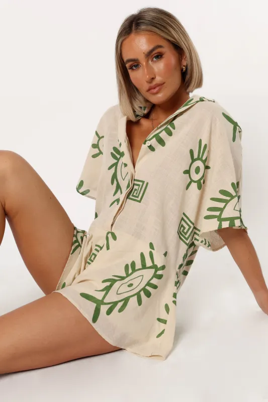 Sebastian Romper - Green Print sold by Petal & Pup