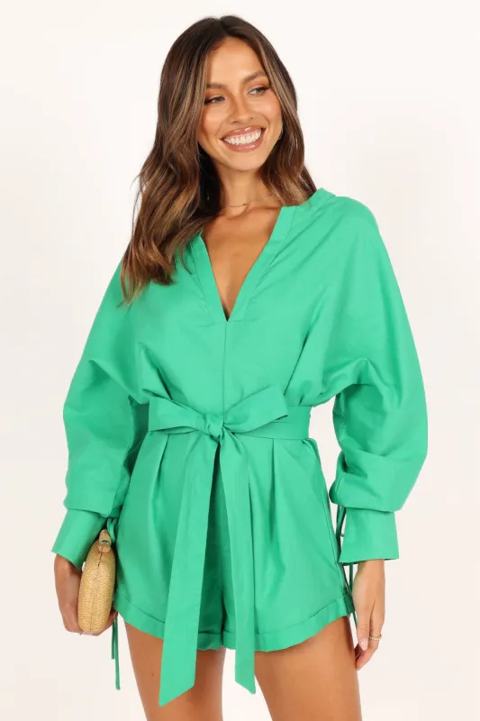 Dooley Long Sleeve Romper - Green sold by Petal & Pup