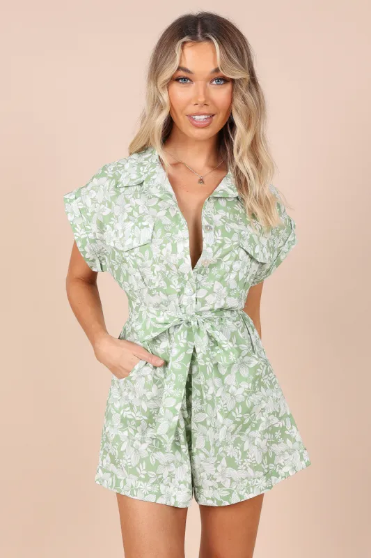 Volks Button Up Romper - Sage Floral sold by Petal & Pup