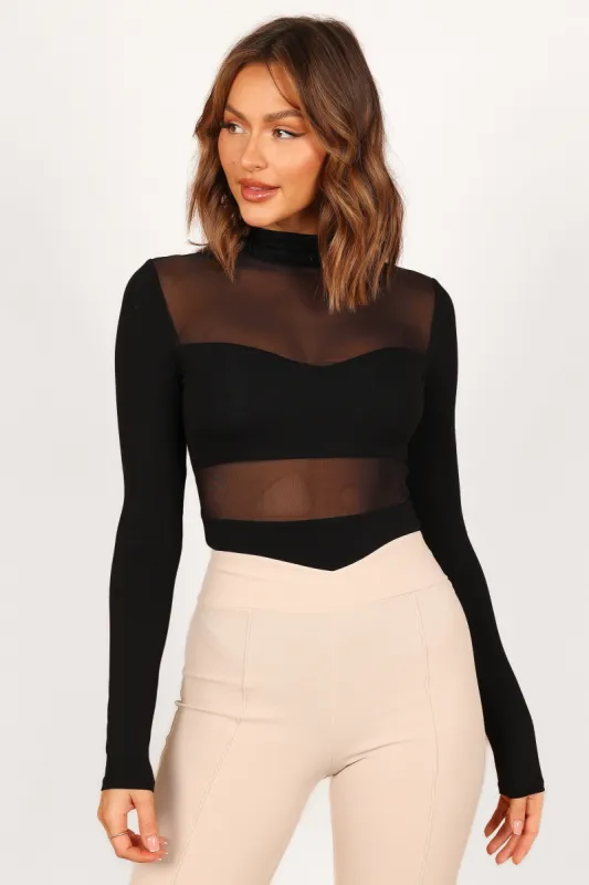 Kingsley Mesh Long Sleeve Bodysuit - Black sold by Petal & Pup