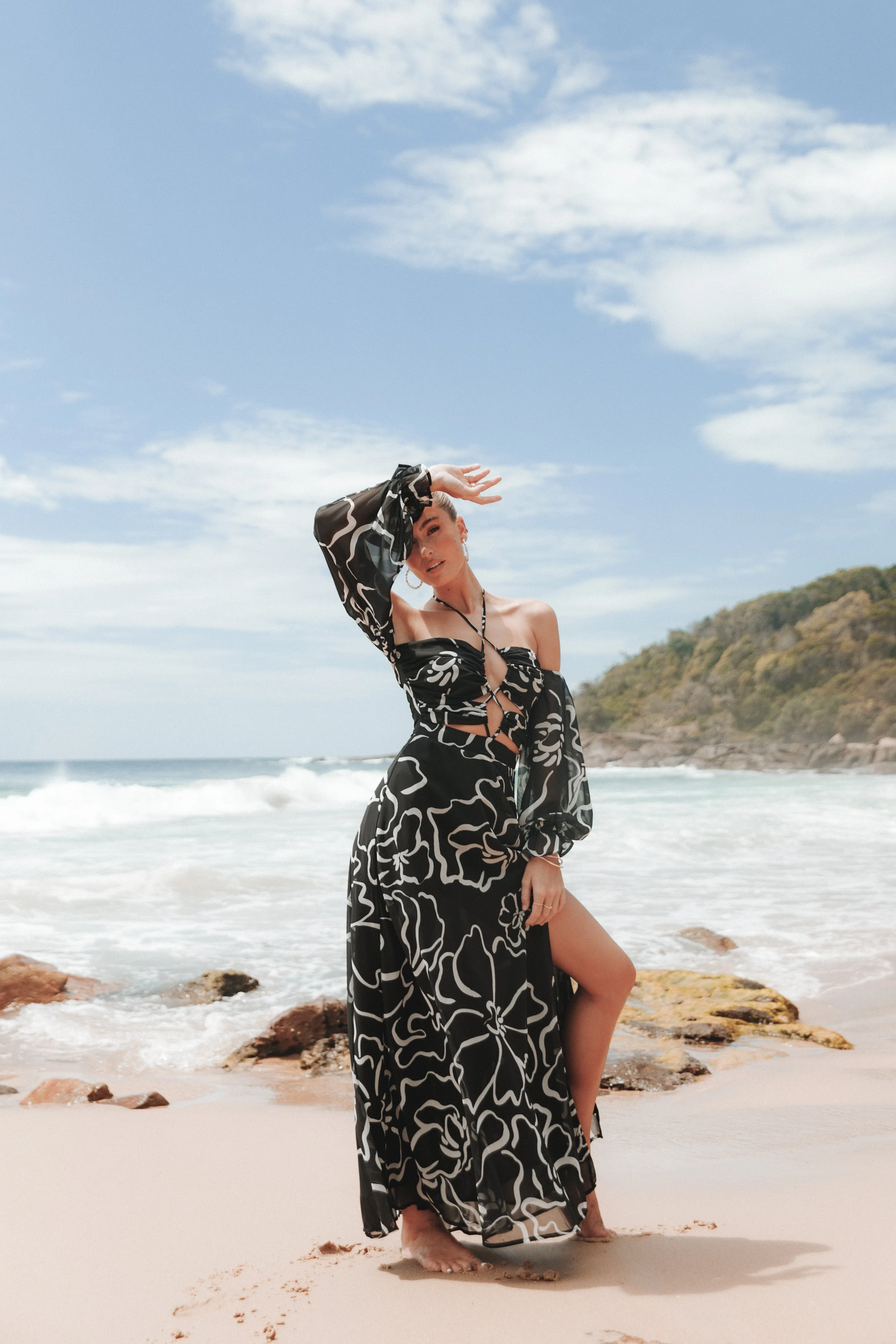 Karma Maxi Dress - White/Black Floral sold by Petal & Pup