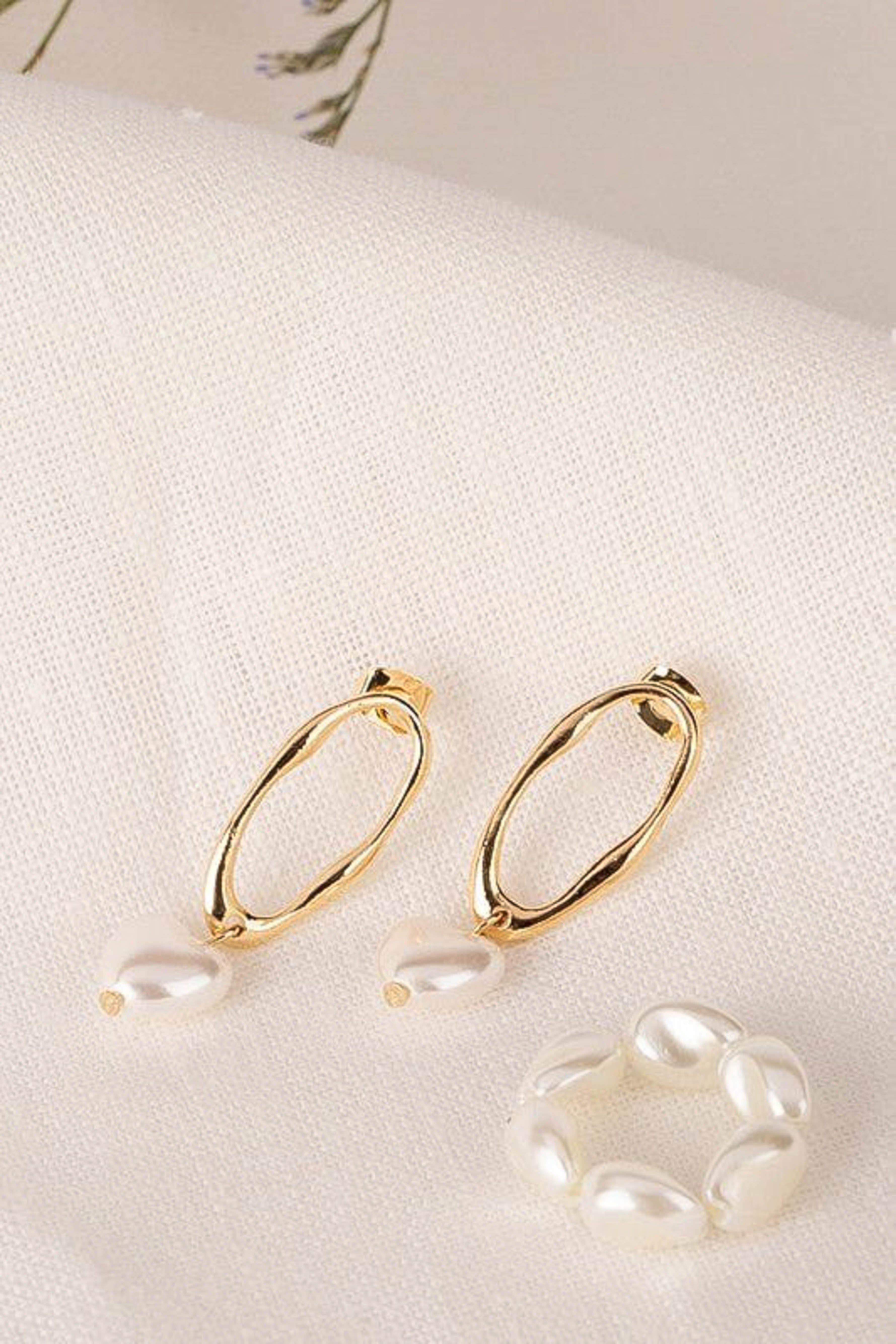 Heart Earring and Ring Set - Pearl sold by Petal & Pup