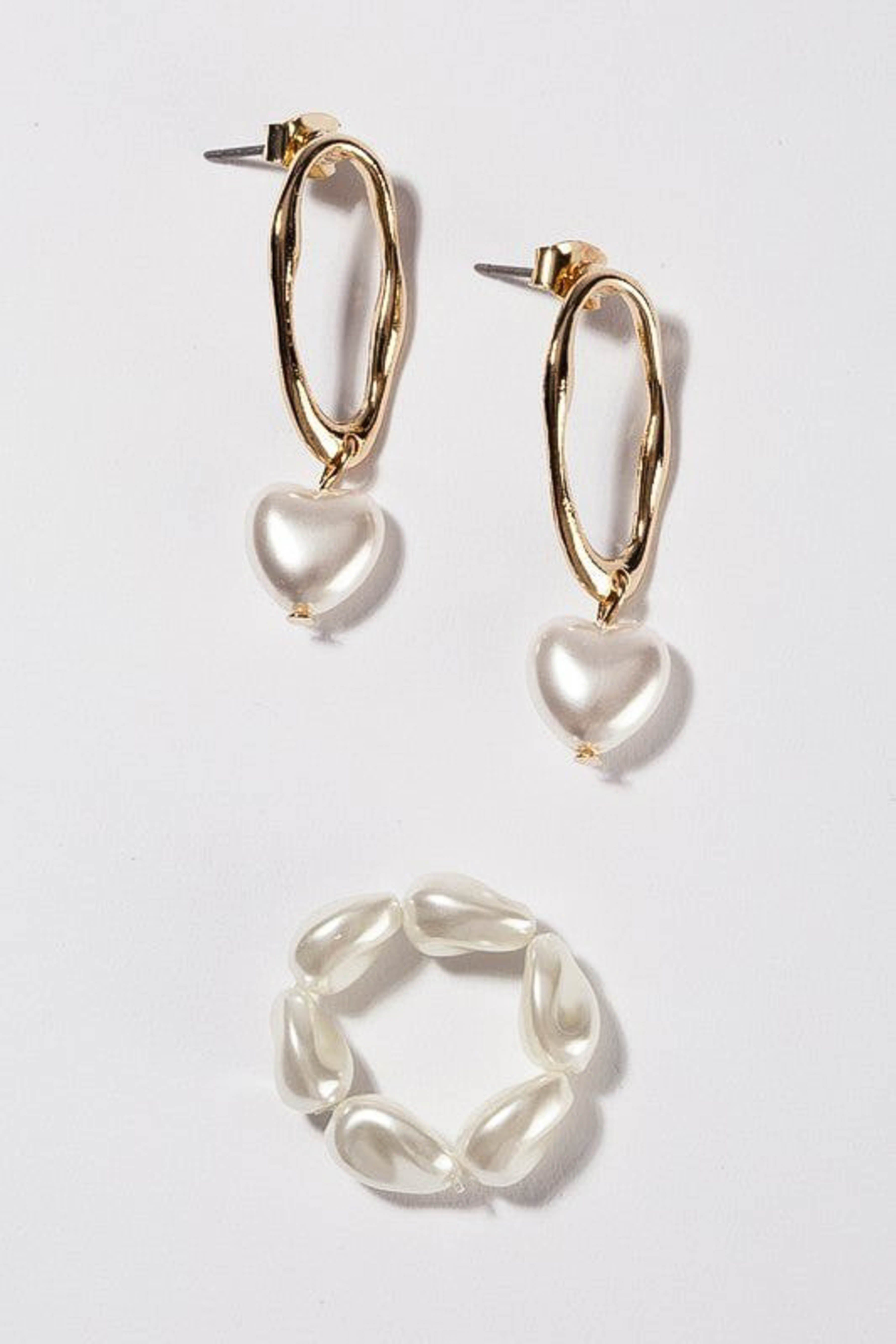 Heart Earring and Ring Set - Pearl sold by Petal & Pup product image thumbnail 3