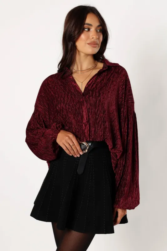 Cadence Long Sleeve Sequin Top - Burgundy sold by Petal & Pup