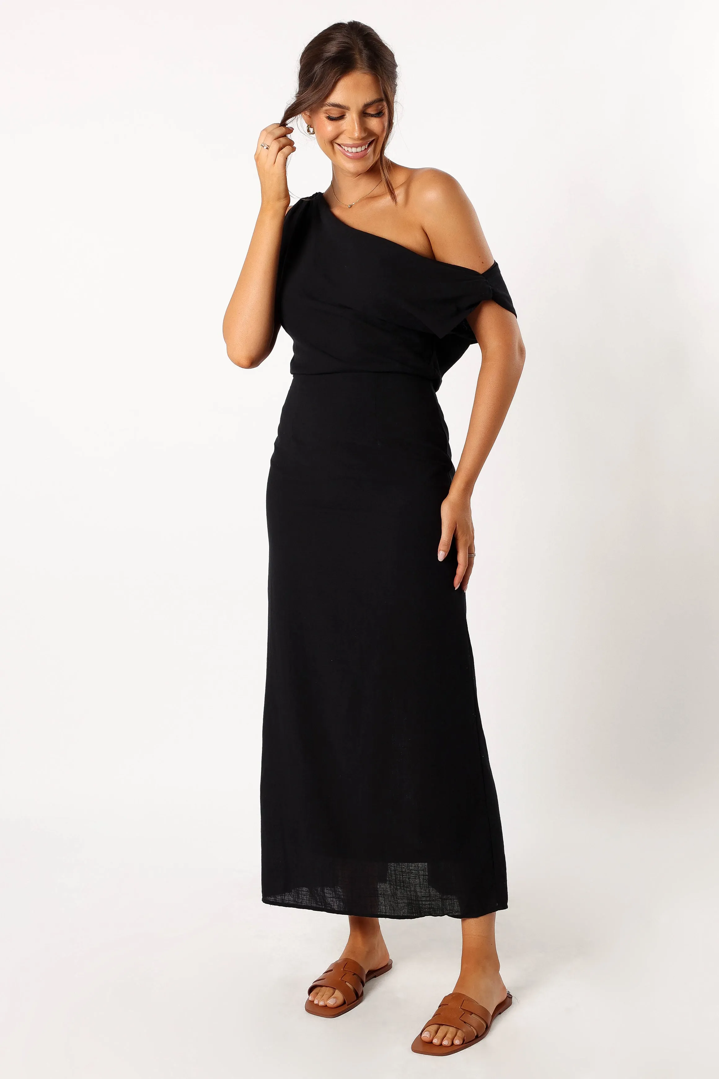 Cosma Off Shoulder Maxi Dress - Black sold by Petal & Pup