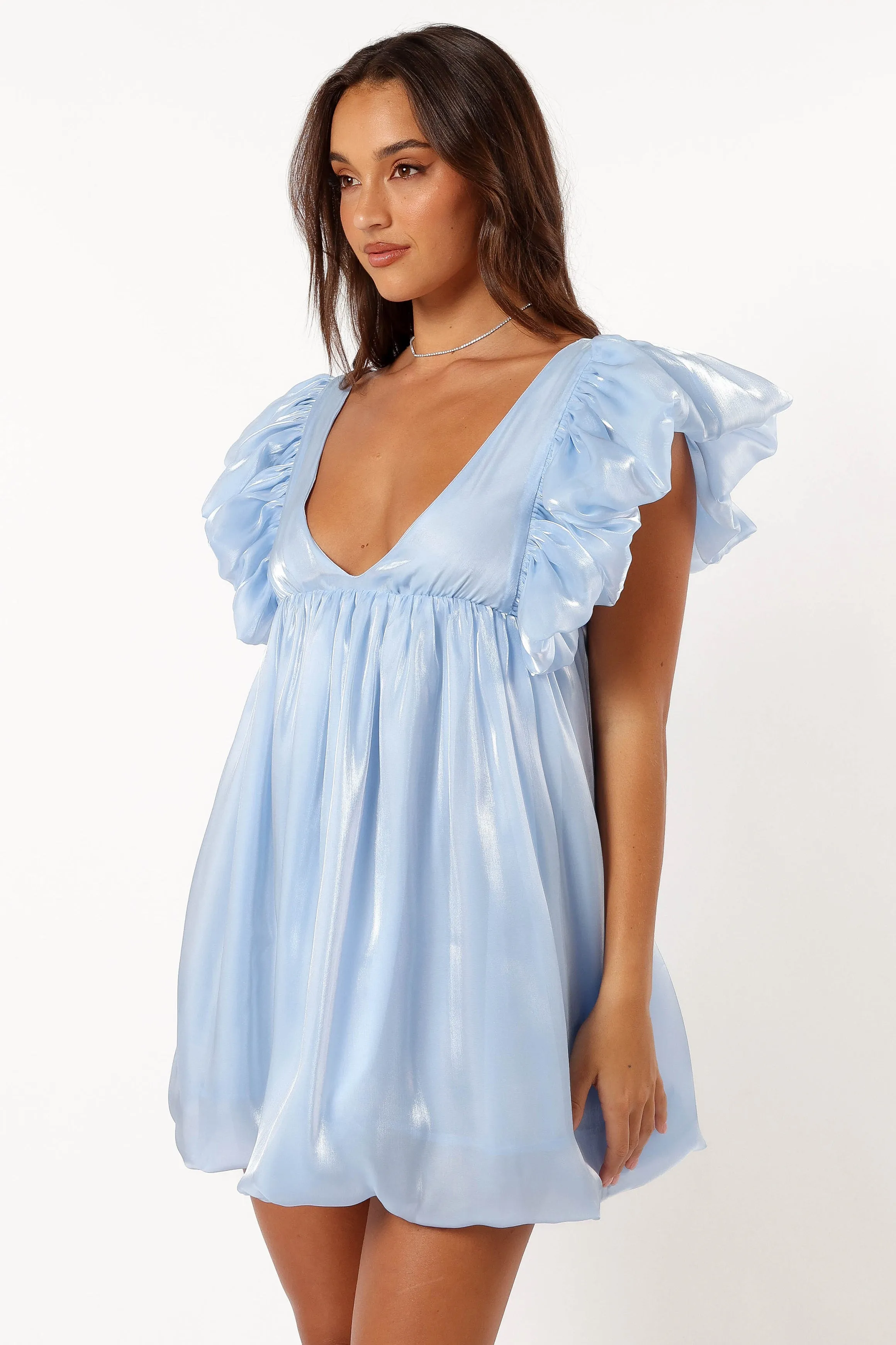 Dulip Frill Sleeve Mini Dress - Blue sold by Petal & Pup product image thumbnail 5