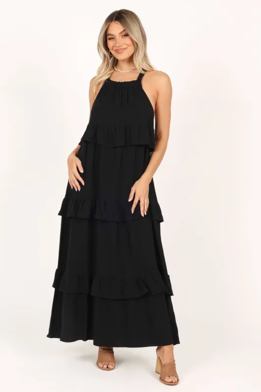 Priscilla Ruffle Maxi Dress - Black sold by Petal & Pup