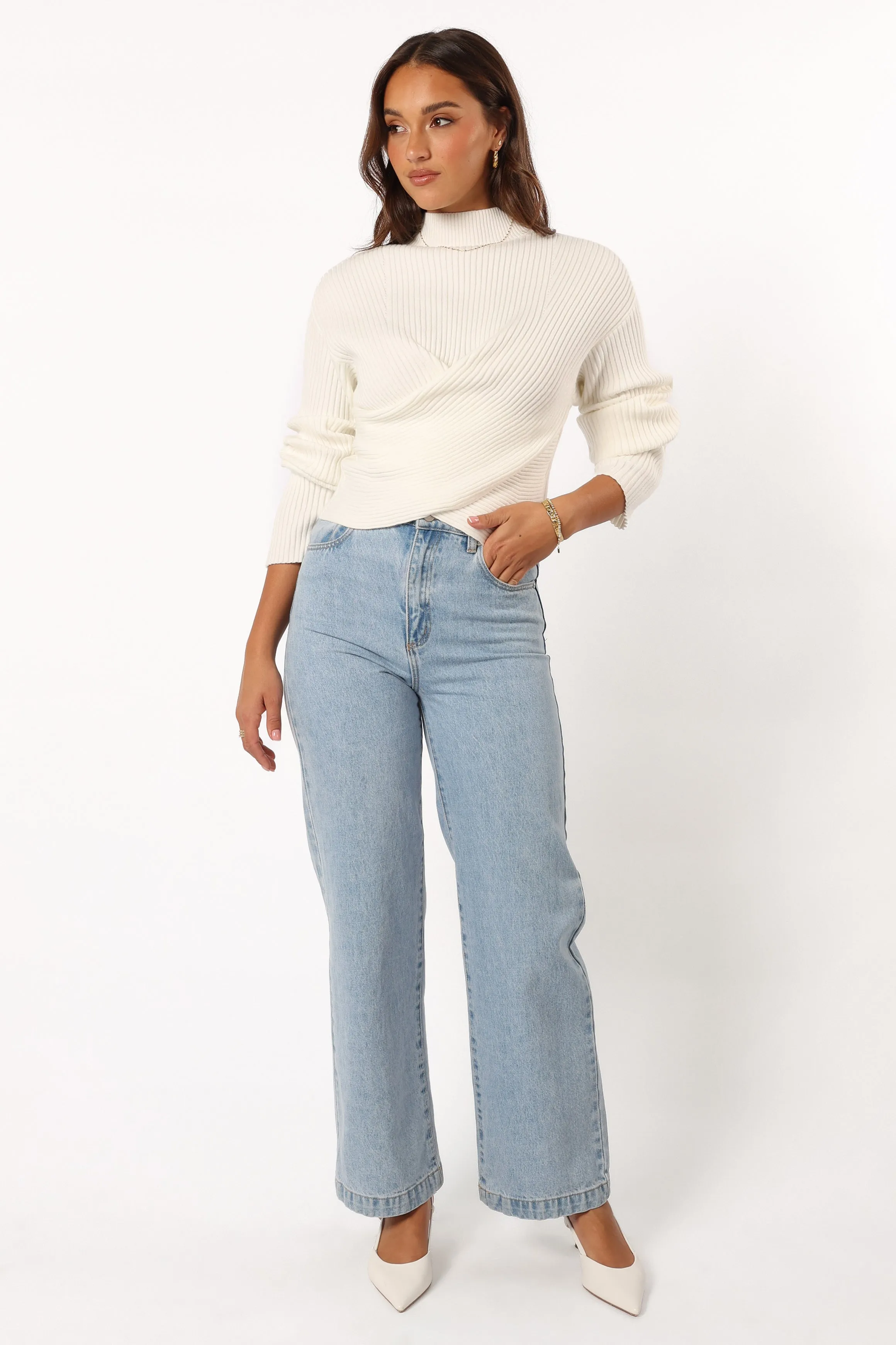 Tuilly Wrap Front Knit Sweater - Cream sold by Petal & Pup