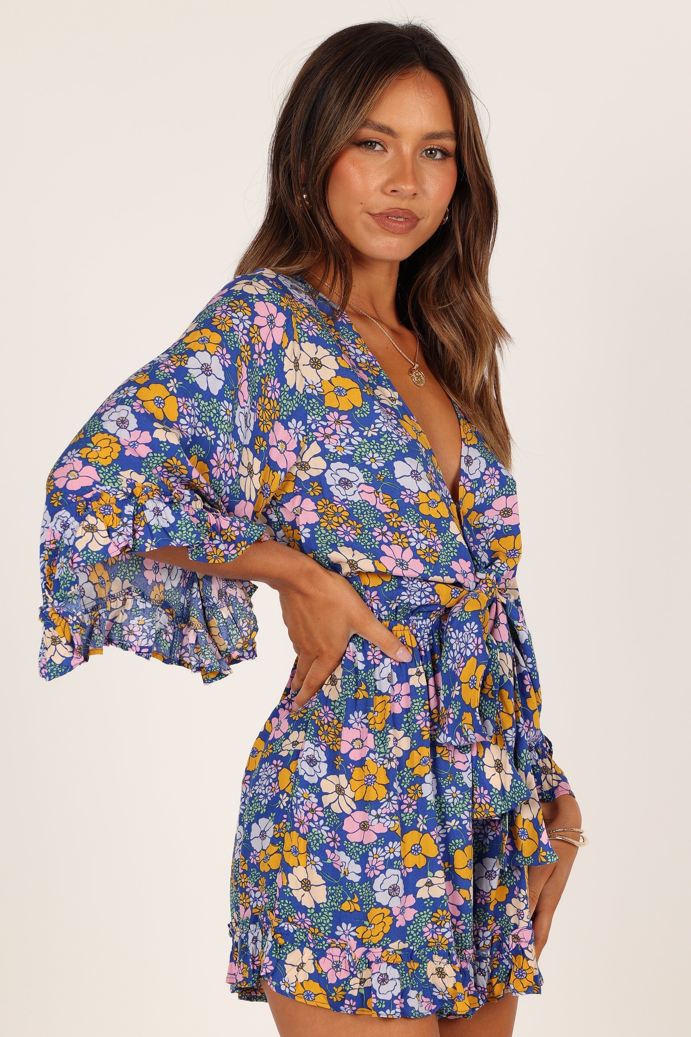 Tuilly Long Sleeve Romper - Blue Floral sold by Petal & Pup product image thumbnail 5