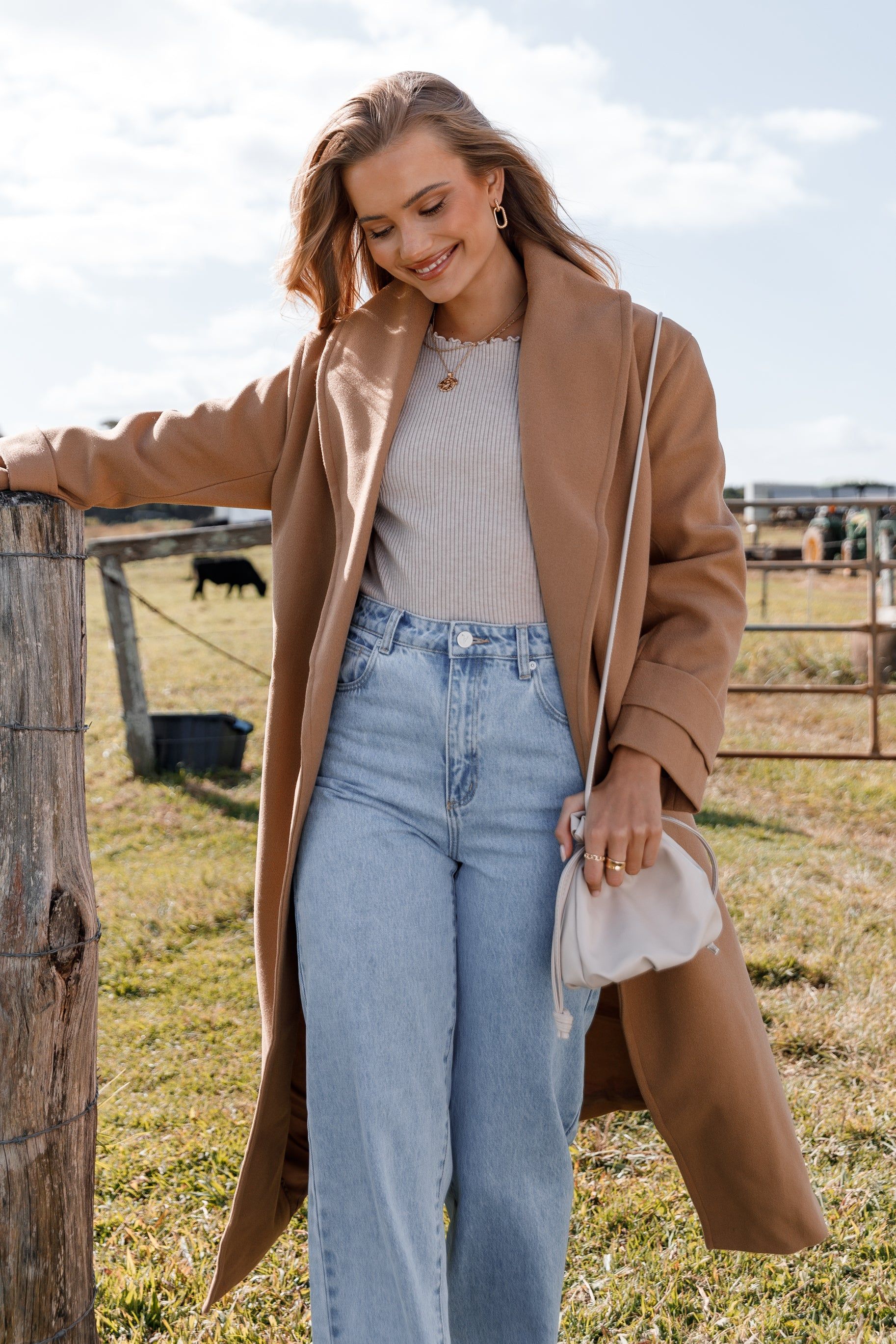 Emersyn Tie Front Coat - Camel sold by Petal & Pup