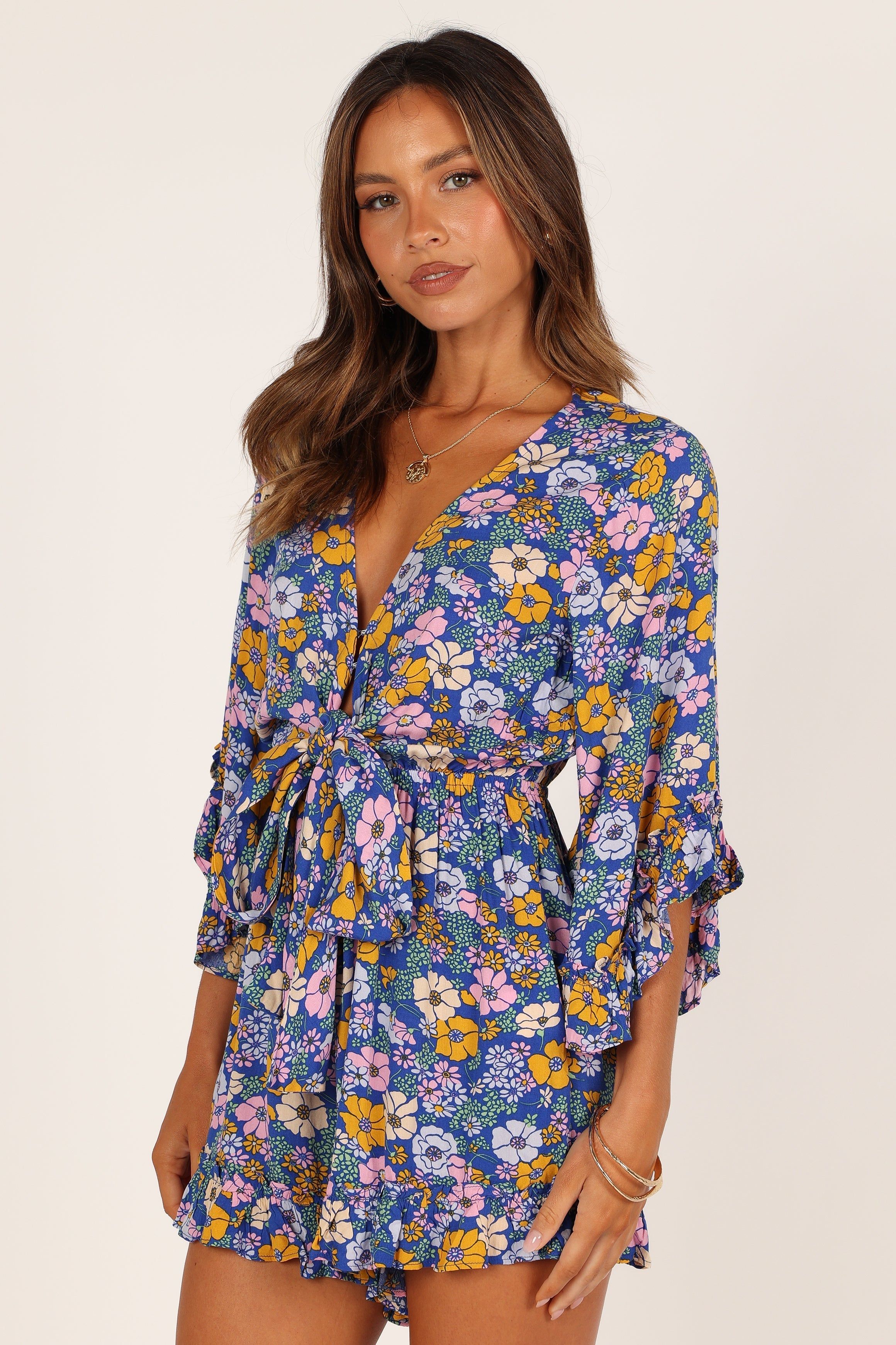 Tuilly Long Sleeve Romper - Blue Floral sold by Petal & Pup product image thumbnail 4