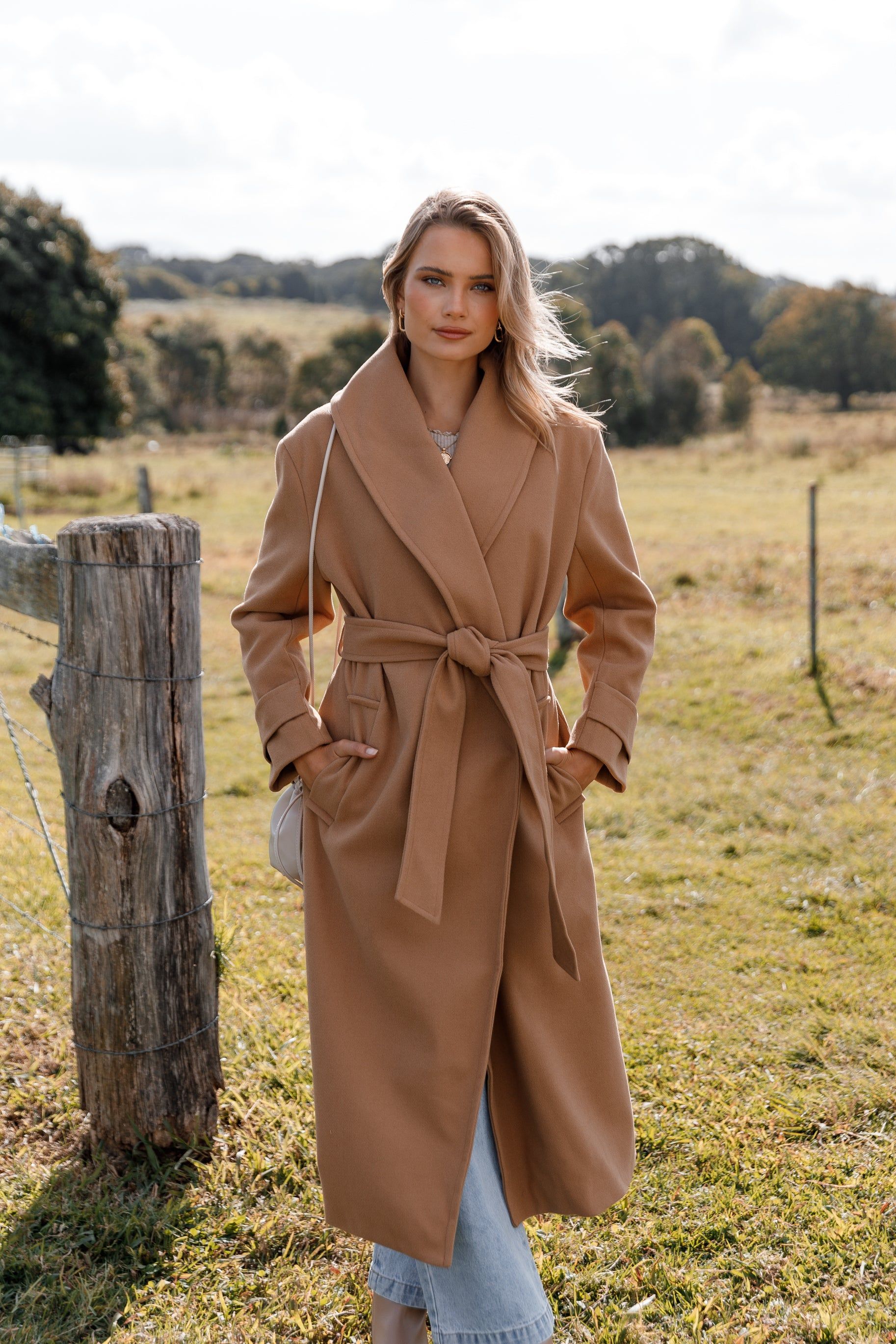Emersyn Tie Front Coat - Camel sold by Petal & Pup product image thumbnail 2