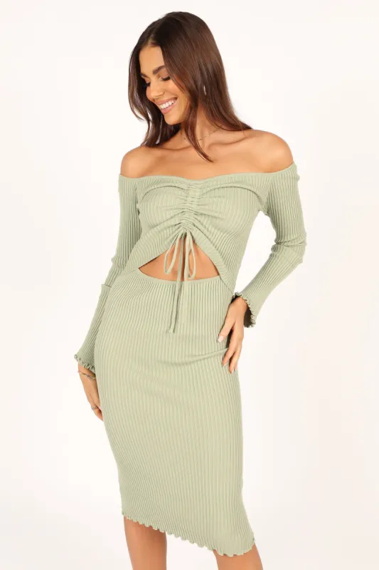 Geneva Off Shoulder Midi Dress - Sage sold by Petal & Pup