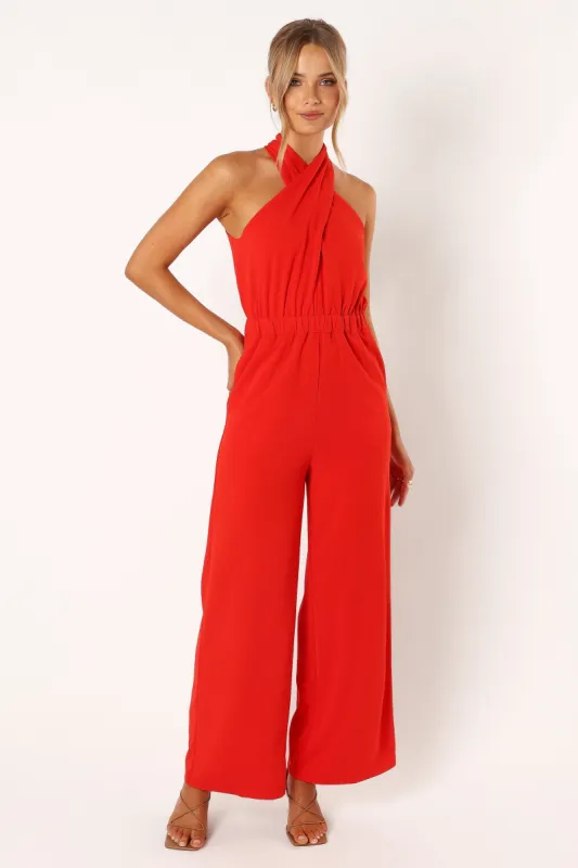 Georgie Halter Jumpsuit - Red sold by Petal & Pup