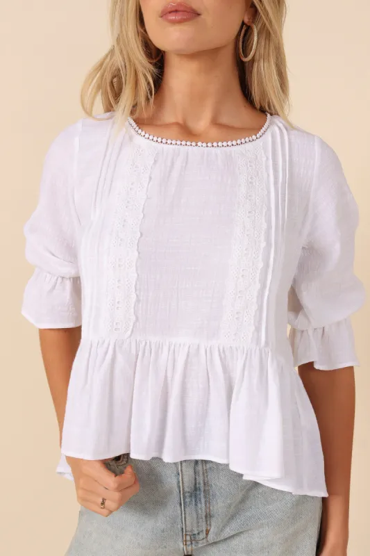 Martha Frill Top - White sold by Petal & Pup