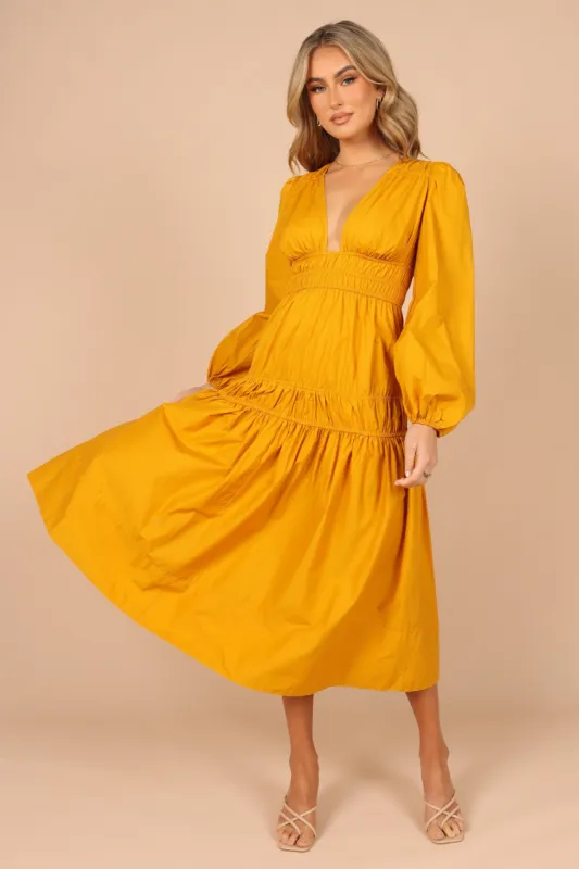 Dani Long Sleeve Maxi Dress - Mustard made by Petal & Pup