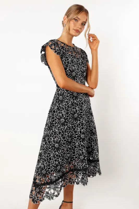 Calvin Frill Sleeve Midi Dress - Black sold by Petal & Pup