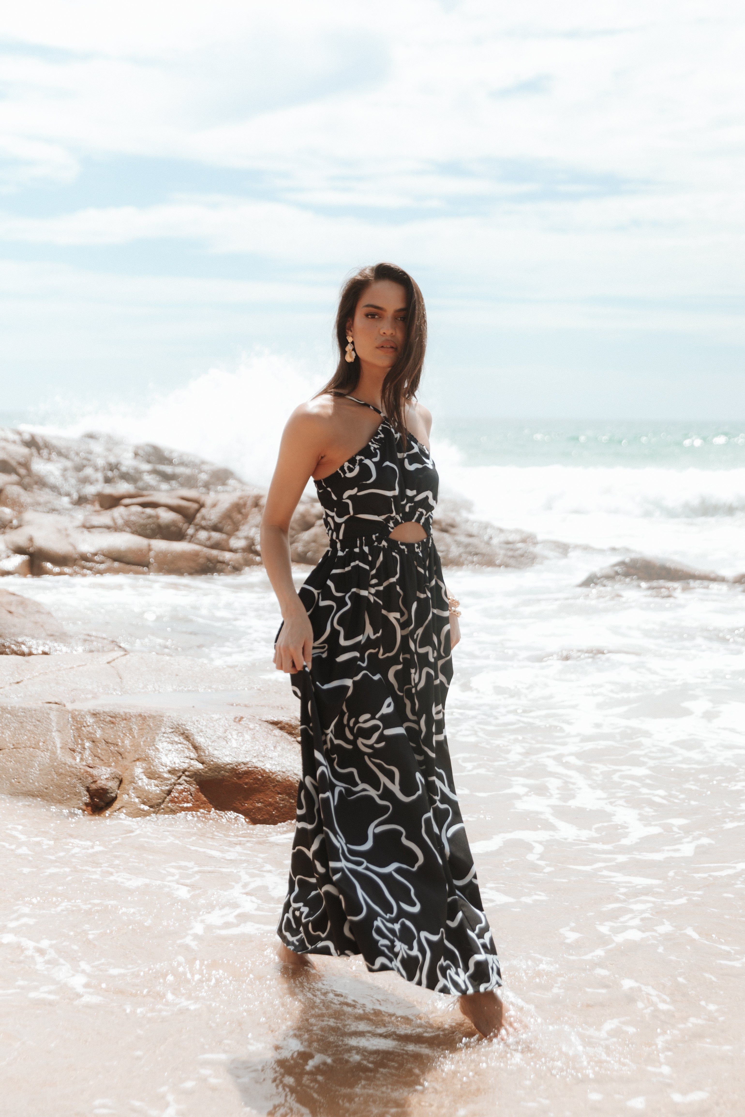 Madeira Maxi Dress - White/Black Floral sold by Petal & Pup product image thumbnail 2
