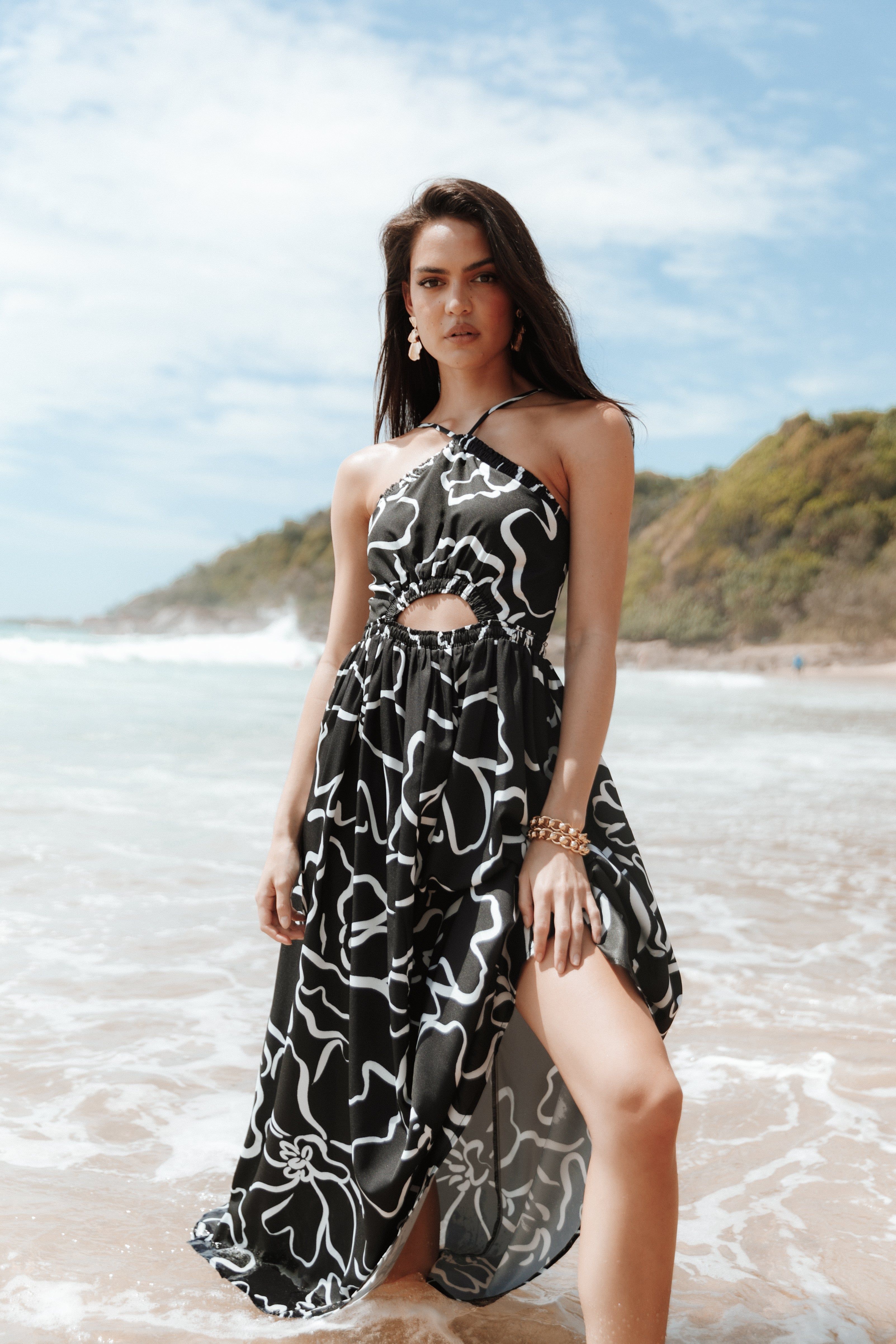 Madeira Maxi Dress - White/Black Floral sold by Petal & Pup product image thumbnail 3