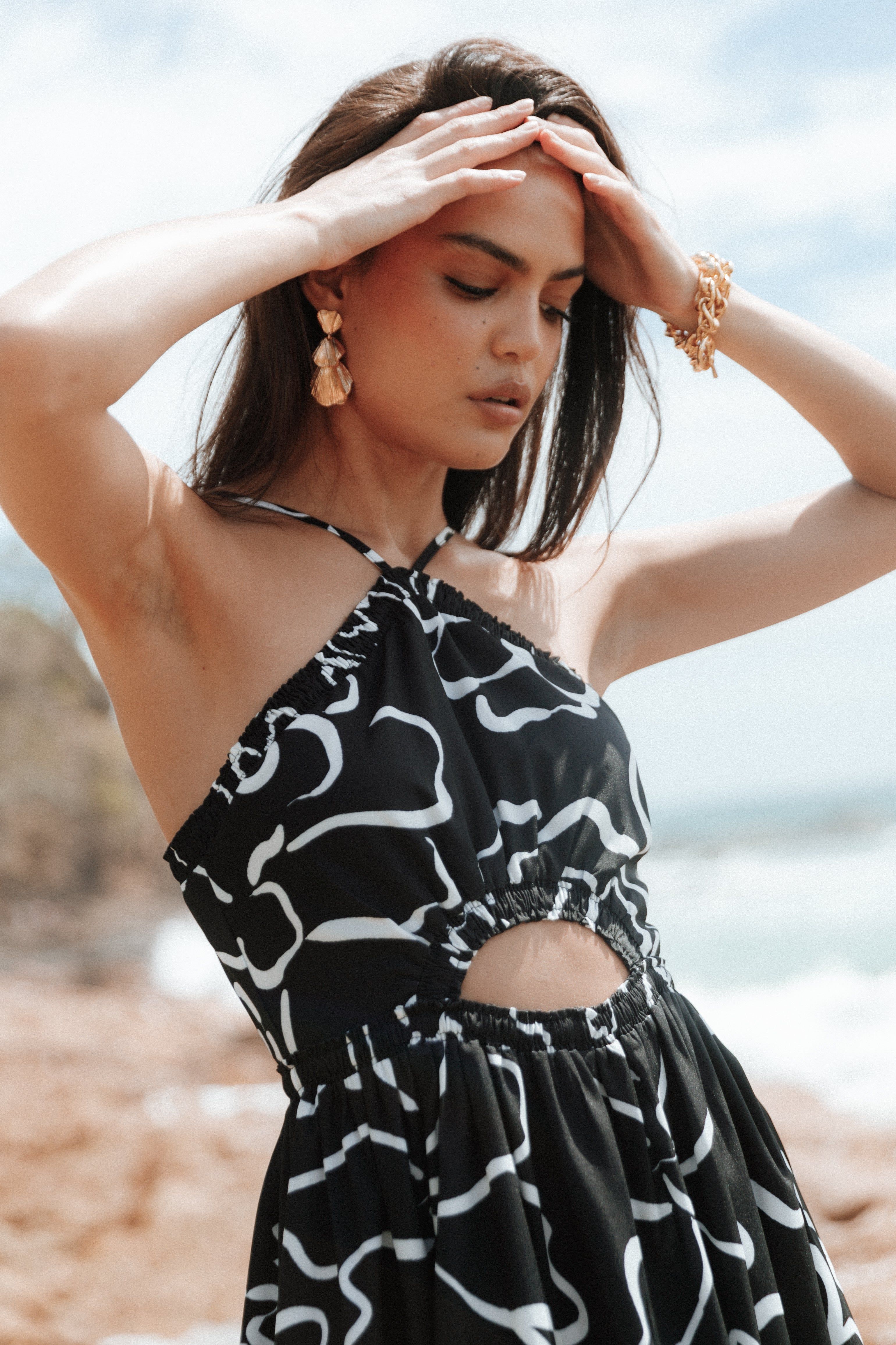 Madeira Maxi Dress - White/Black Floral sold by Petal & Pup product image thumbnail 4