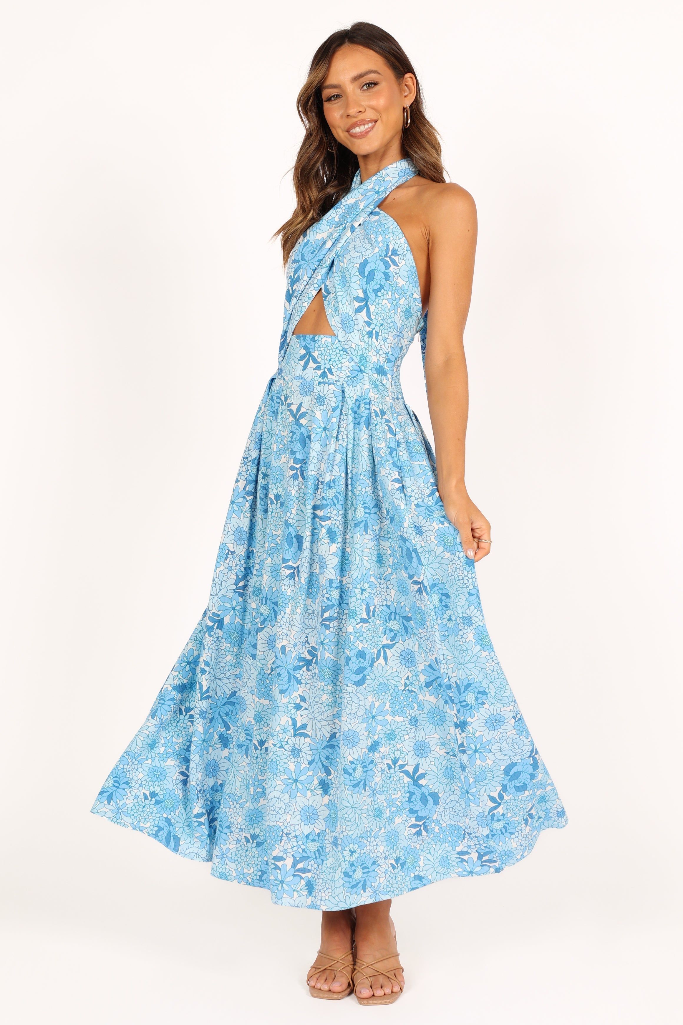Clover Halterneck Midi Dress - Blue Floral sold by Petal & Pup product image thumbnail 4